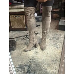 UNISA Taupe Suede Over The Knee Block Heel Boots Women's Size 10M